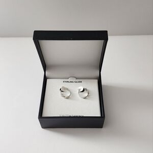 Sterling Silver Hoop 1/10 CTTW Diamonds Earrings